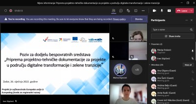 Predstavljene mogućnosti financiranja u okviru Poziva ''Priprema projektno-tehničke dokumentacije za projekte u području digitalne transformacije i zelene tranzicije''